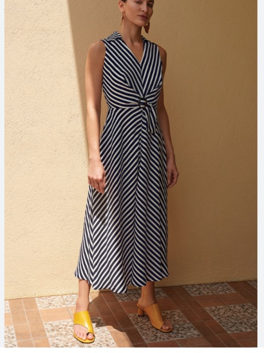 Joseph Ribkoff Navy & White Sleeveless Striped Maxi Dress A-Line